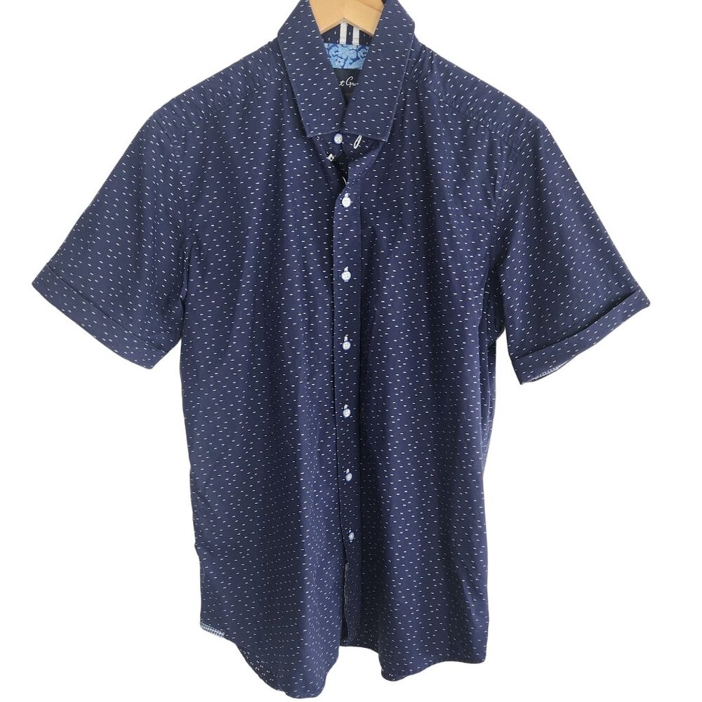 Robert Graham Navy Short Sleeve Button-Up Shirt Large Tailored Fit